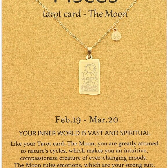 14k Gold Plated Zodiac Sign with Tarot Card Pendant Necklace Birthday Gift for W - Picture 1 of 4